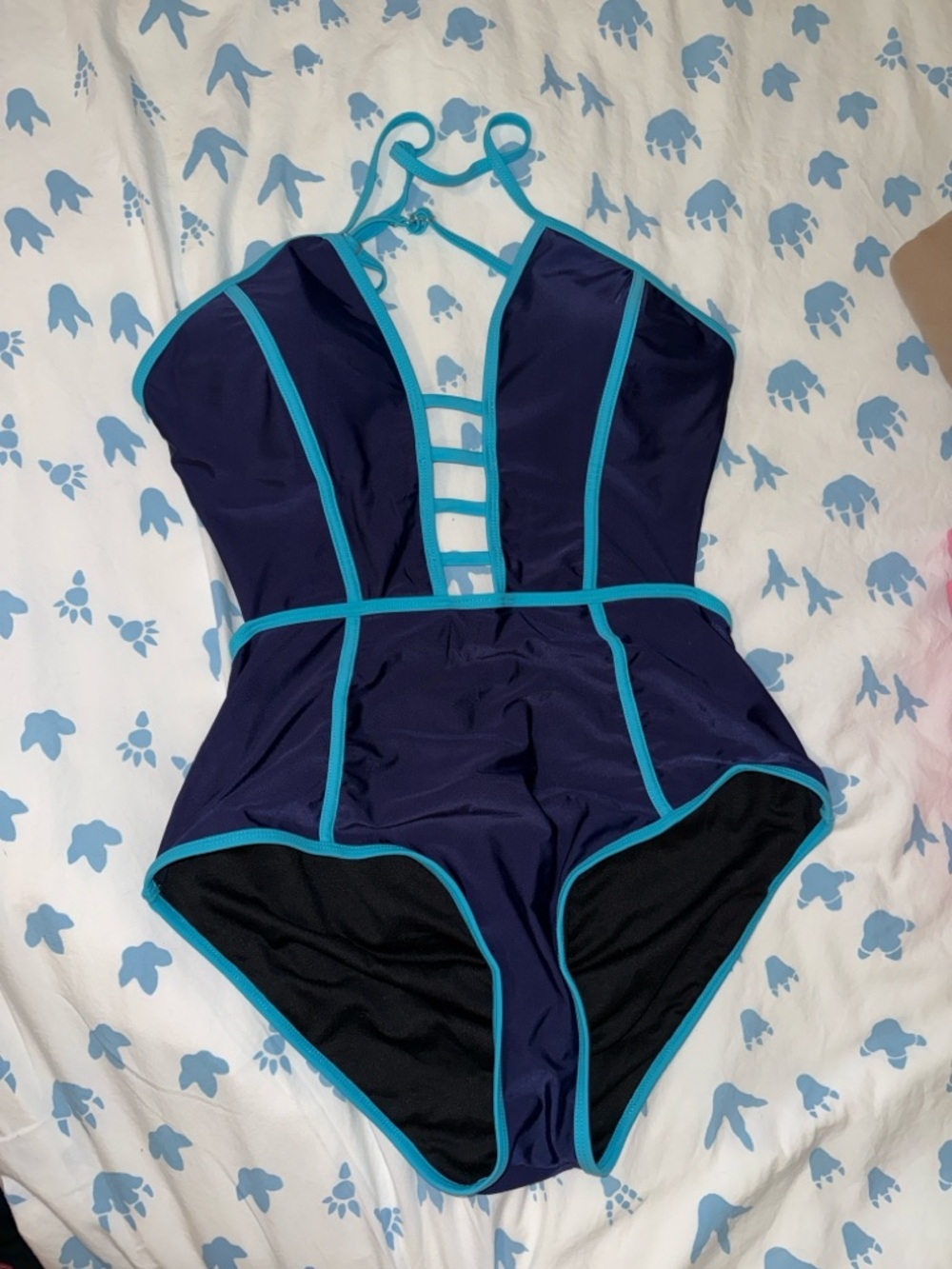 Navy One-Piece Swimsuit with Turquoise Trim